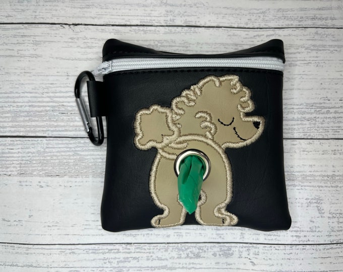 beige Poodle Dog poop bag holder perfect for walks- Pet waste bag dispenser - handmade - poop bag dispenser - free shipping to canada
