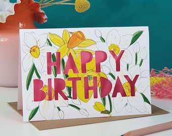 Carte d'anniversaire fleur de naissance de mars en papier découpé