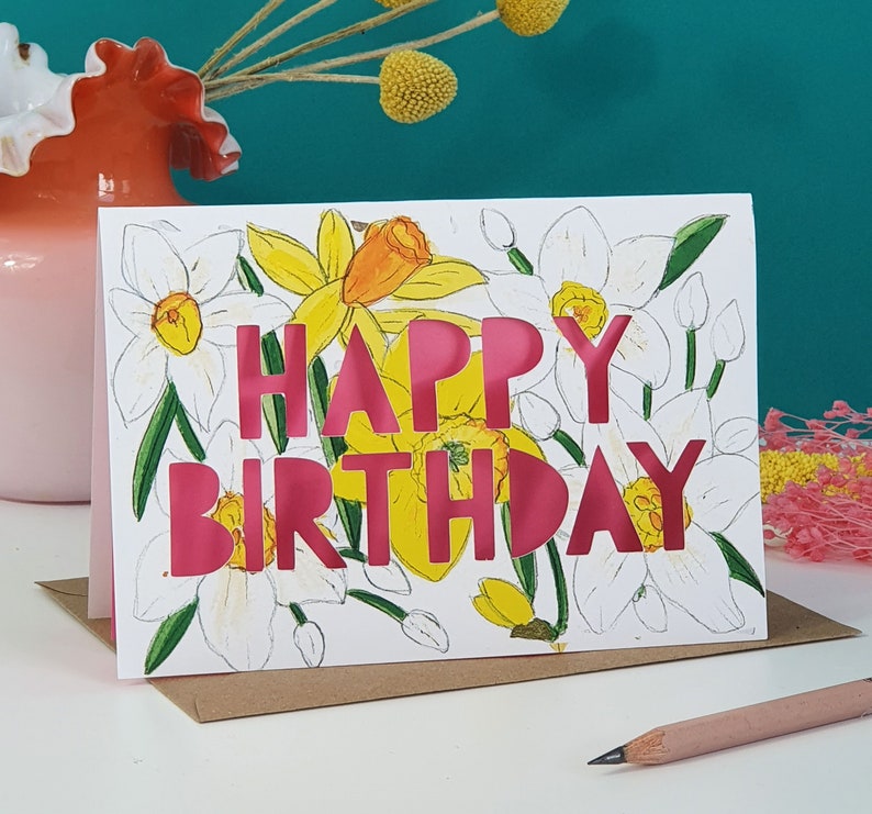 March Birth Flower Paper Cut Birthday Card image 1