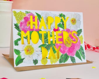 Mother's Day Card, Peony Floral Paper Cut Mother's Day Card, Mothers Day Card, Luxury Papercut Mother’s Day Card, Handmade Card for Mum