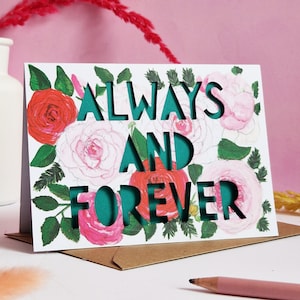 Always and Forever Paper Cut Card, Valentijnsdag Paper Cut Card, Jubileumkaart