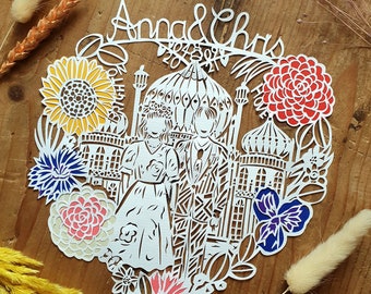 Custom Wedding Paper cut Art, Personalised Paper Anniversary Gift, Handmade Anniversary Gift