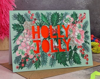 Holly Jolly Christmas Card, Neon Floral Christmas Card, Maximalist Christmas Card