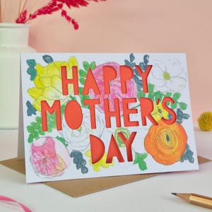 Spring Floral Paper Cut Mother's Day Card, Mother's Day Card, Luxury Paper cut Mother's Day Card, Handmade Mother's Day Card