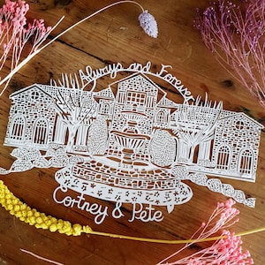 Venue Paper cut, Wedding Venue Papercut Portrait, Paper Anniversary Papercut