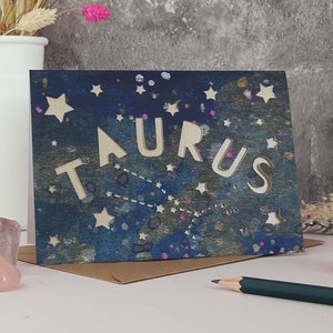 Taurus Card, Taurus Papercut Card, Zodiac Print Card