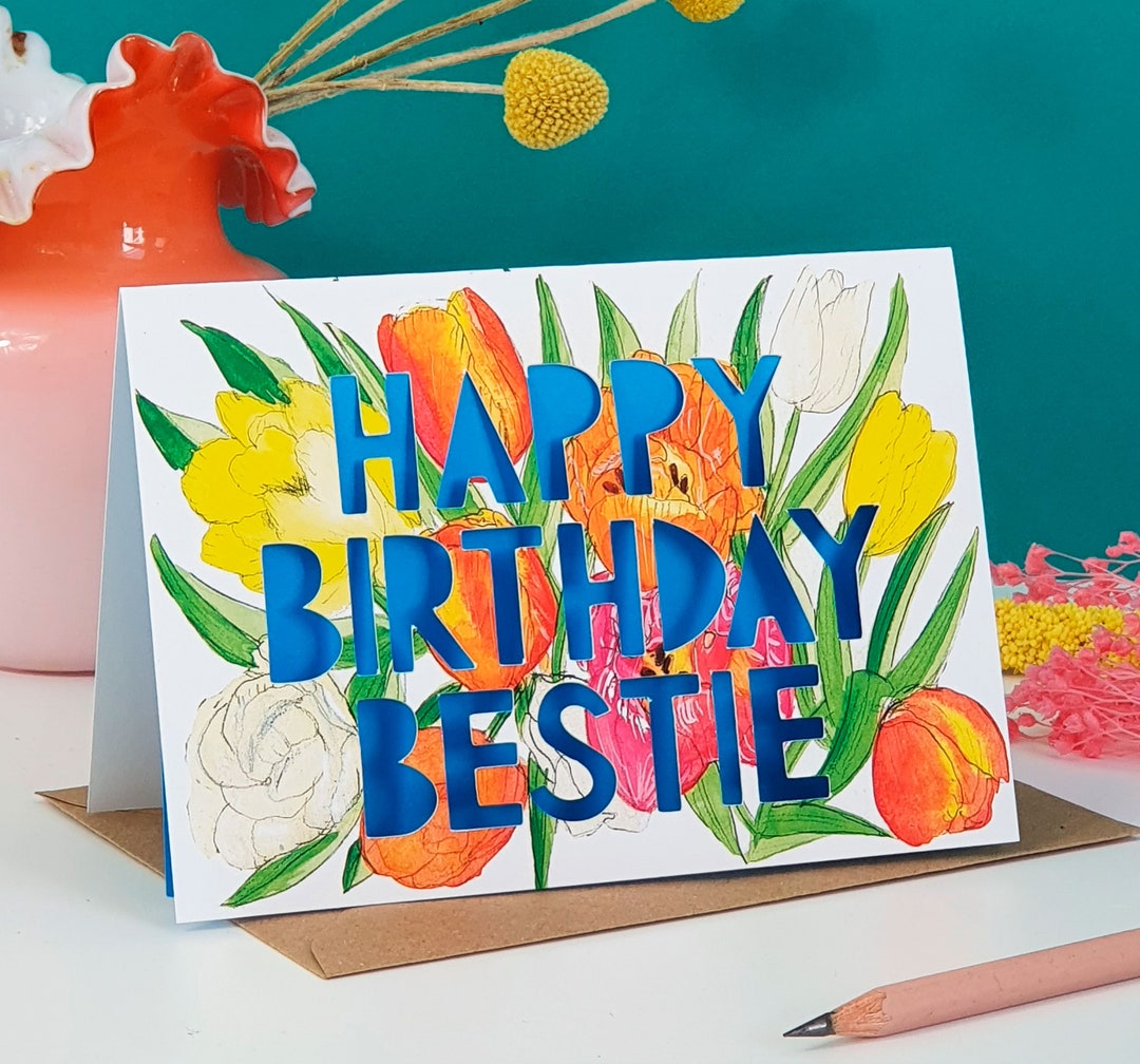 Happy Birthday Bestie Paper Cut Birthday Card, Birthday Card for Best ...