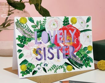Sister Birthday Card, Lovely Sister Paper Cut Card, Card for Sister, Paper Cut Card for Sister