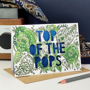 Tarjeta Top of the Pops, tarjeta para el Día del Padre hecha con papel cortado, tarjeta para papá, tarjeta de cumpleaños para papá, tarjeta para el Día del Padre