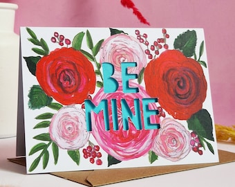 Be Mine Paper Cut Valentine's Card, Valentine's Card, Be Mine Card, Romantic Valentine's Card, Card for crush