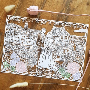Recorte de papel para aniversario, recorte de papel para aniversario dibujado y cortado a mano, recorte de papel para aniversario, regalo de aniversario