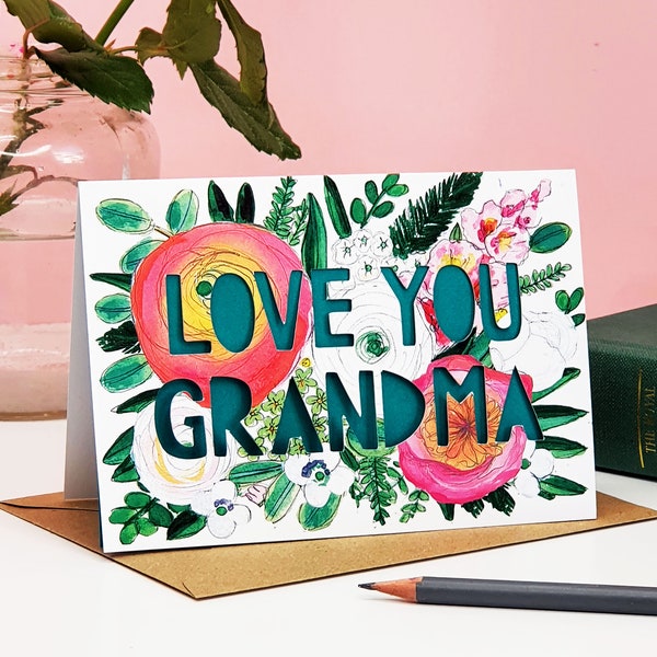 Love You Grandma or Nanny Paper Cut Card
