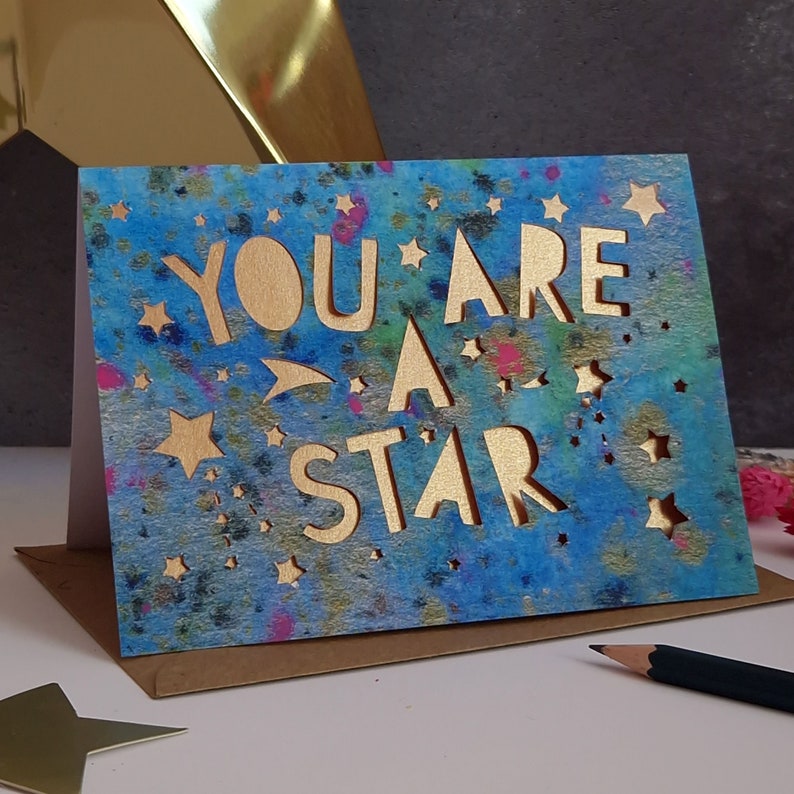 You are a Star Card, Paper Cut Thank You Card, Paper Cut Congratulations Card image 1