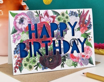 Autumn Birthday Card, Paper Cut Birthday Card