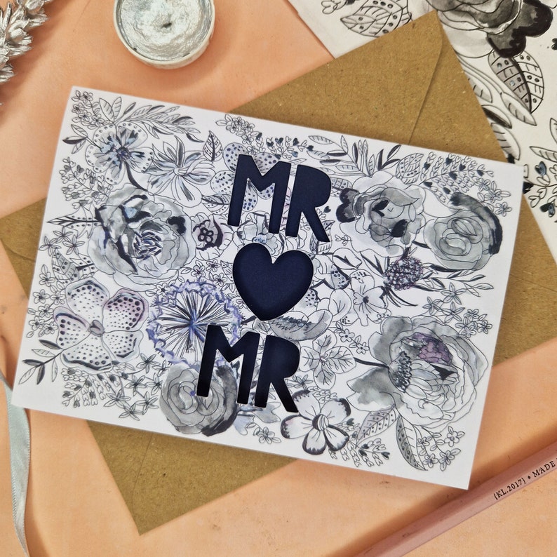 Gay Wedding Paper Cut Wedding Card, Mr and Mr Card, Civil Partnership image 2