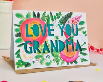 Love You Grandma or Nanny Paper Cut Card, Happy Birthday Grandma Card, Nan Birthday Card, Mother's Day Card for Grandma