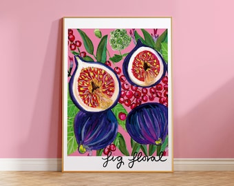 Vijgenafdruk, Vijgenposter, Vijgenkunst, Fruitprint, Keukenprint, Keukenmuurkunst, Vijgenbloemen