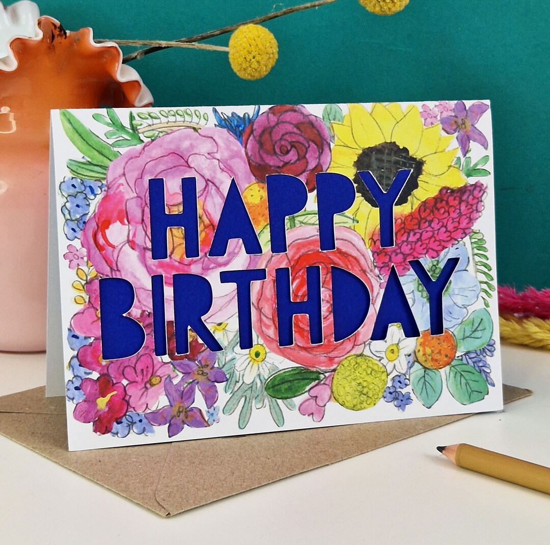Summer Birthday Card, Paper Cut Birthday Card - Etsy