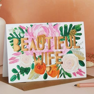 Tarjeta para esposa, Tarjeta para novia, Hermosa esposa, Tarjeta cortada en papel para novia, Tarjeta de aniversario de esposa, Cumpleaños de esposa