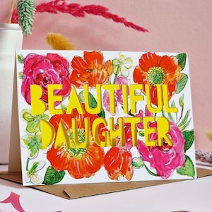 Carte d'anniversaire fille, belle fille carte découpée en papier, carte pour fille, carte en papier découpé pour fille, joyeux anniversaire fille