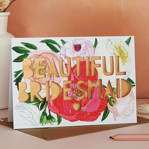 Mooie bruidsmeisjeskaart, kaart voor bruidsmeisje, papier gesneden kaart voor bruidsmeisje, aan mijn bruidsmeisje, aan mijn bruidsmeisjeskaart, dank u bruidsmeisje