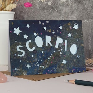 Schorpioen Kaart, Schorpioen Papercut Card, Zodiac Print Card