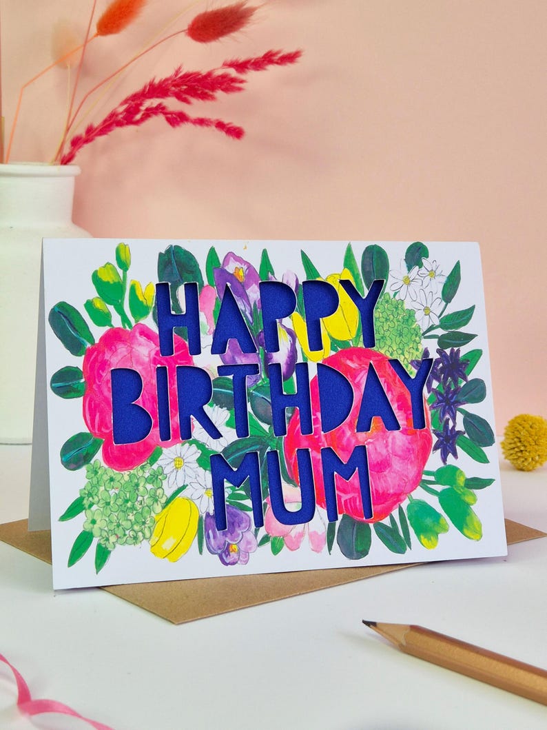 Happy Birthday Mum Card, Mum Birthday Card, Luxury Papercut Mum Card, Birthday Card for Mum image 2