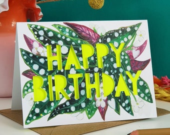 Spotty Begonia Houseplant Birthday Card, Houseplant Birthday Card