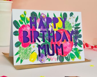 Happy Birthday Mum Card, Mum Birthday Card, Luxury Papercut Mum Card, Birthday Card for Mum