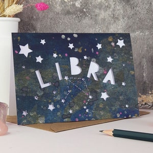 Libra Card, Libra Papercut Card, Zodiac Print Card