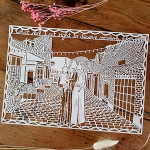 Personalised Wedding Paper cut, Paper Anniversary Paper cut, Hand drawn and Hand Cut Anniversary Paper Cut image 6