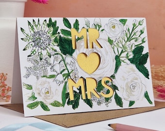 Mr and Mrs Wedding Card, Mr and Mrs Card, Card for Bride and Groom, Wedding Card