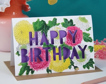 November Birth Flower Paper Cut Birthday Card