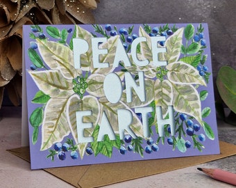 Peace on Earth Christmas Card,  Botanical Christmas Card, floral holiday Card