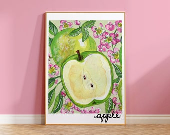 Apple Print, Apple Art, Apple Poster,  Fruit Print, Kitchen Print, Kitchen Wall Art