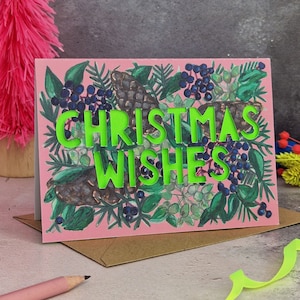 Neon Weihnachtswünsche Papercut Weihnachtskarte