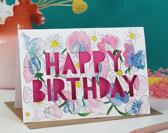 Carte d'anniversaire fleur de naissance d'avril en papier découpé