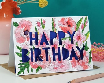 August Birth Flower Paper Cut Birthday Card