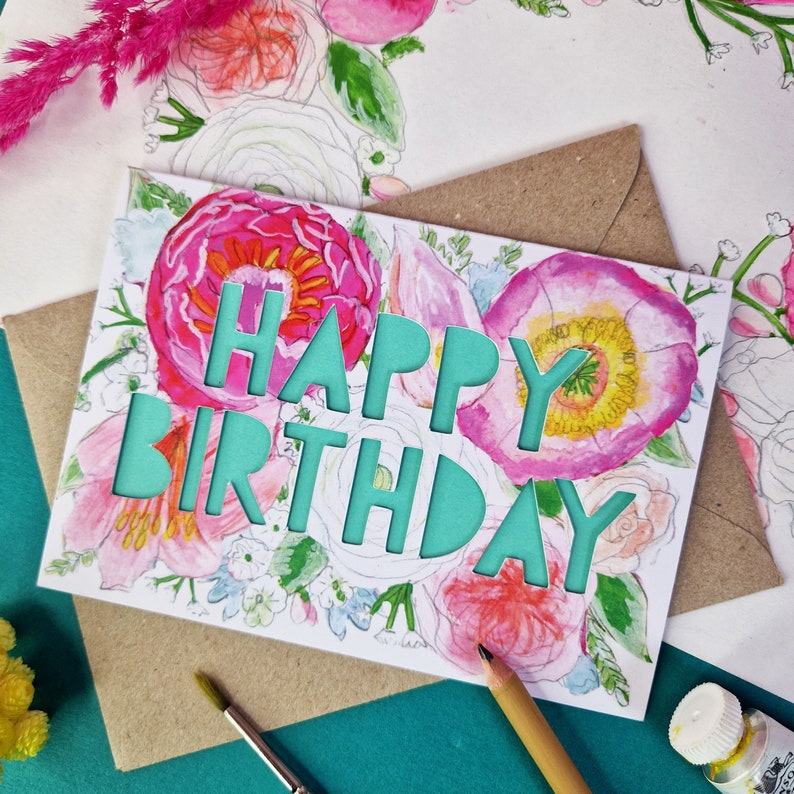 Spring Birthday Card, Paper Cut Birthday Card image 3