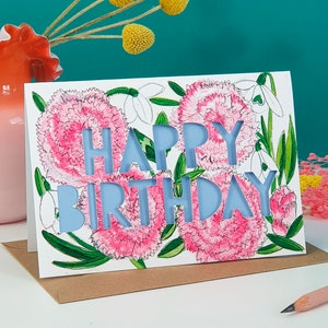Janvier Naissance Fleur Papier Coupé Carte d’anniversaire
