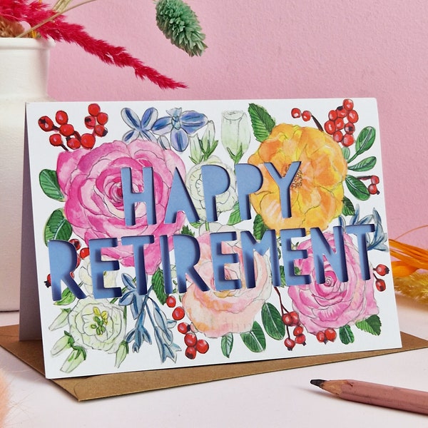 Happy Retirement Card, Paper Cut Retirement Card, Retirement Card, Good Luck on your Retirement