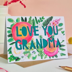 Love You Grandma or Nanny Paper Cut Card, Happy Birthday Grandma Card, Nan Birthday Card, Mother's Day Card for Grandma