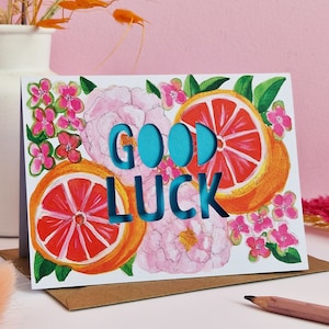 Carte de bonne chance, carte de bonne chance découpée en papier, nouvelle carte de travail, bonne chance