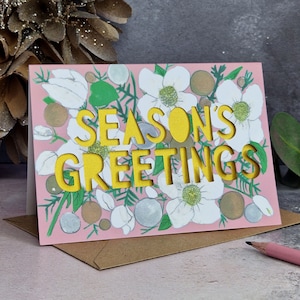 Carte de Noël de voeux de saison, carte de Noël faite main florale Papercut