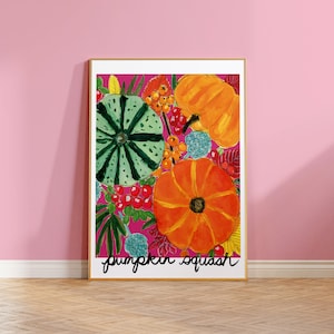 Pumpkin Print, Pumpkin Squash Poster, Pumpkin Art, Vegetable Squash Print, Kitchen Print, Kitchen Wall Art