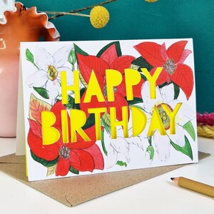 Décembre Fleur de naissance Papier Coupé Carte d’anniversaire