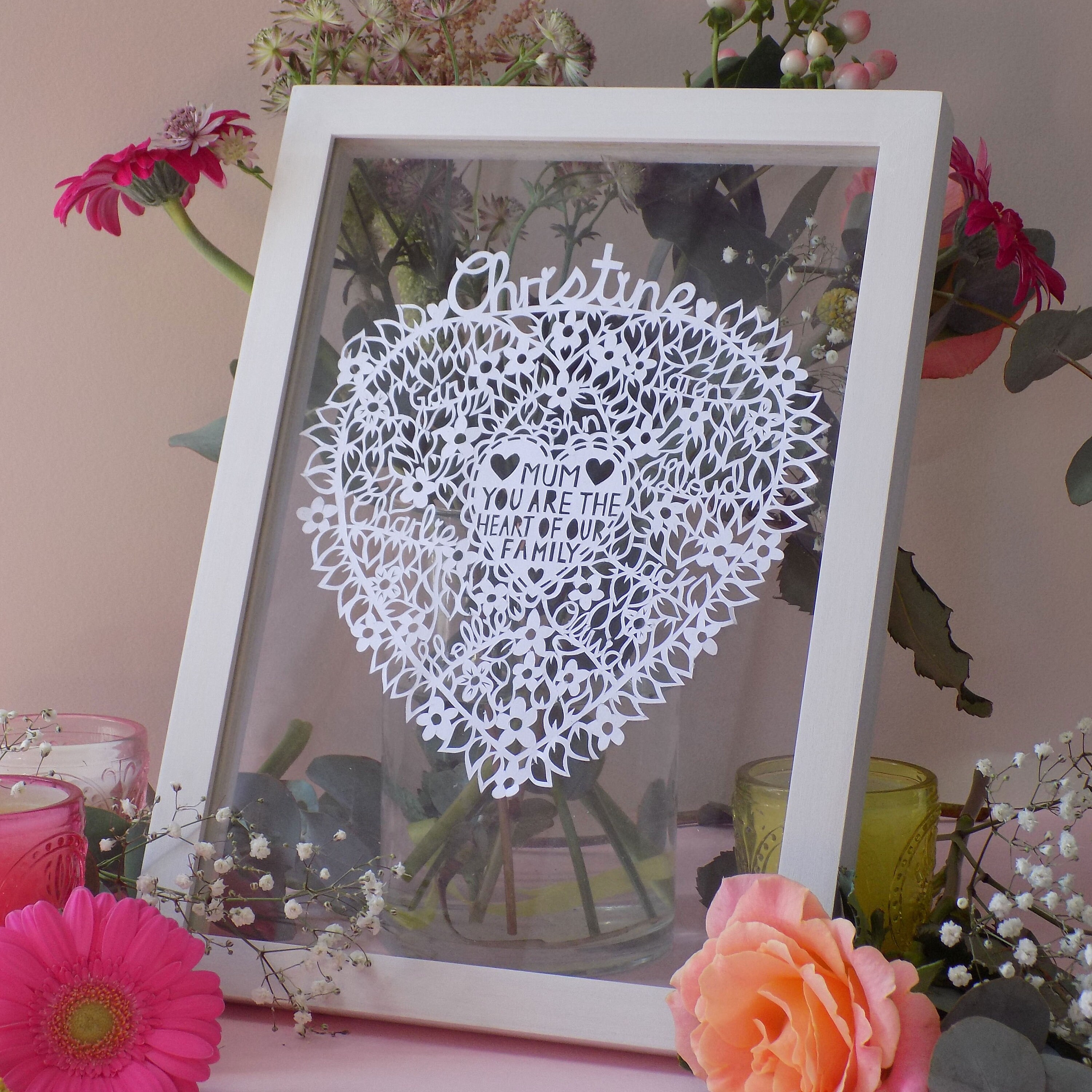 Family Tree Paper Cut Heart For Mum Or Gran, Parents Anniversary Gift
