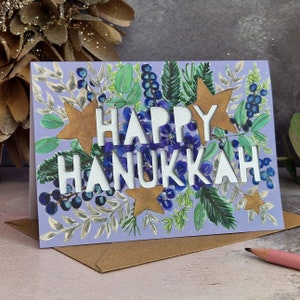 Chanoeka-kaart, Botanische Chanoeka-kaart, bloemen Chanoeka-kaart, Happy Hanukkah-kaart