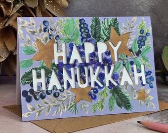 Hanukkah Card,  Botanical Hanukkah Card, floral Hannukah Card, Happy Hanukkah Card