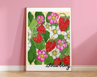 Erdbeere Print, Erdbeere Art, Erdbeere Poster, Obst Print, Küchen Print, Küchen Wandkunst
